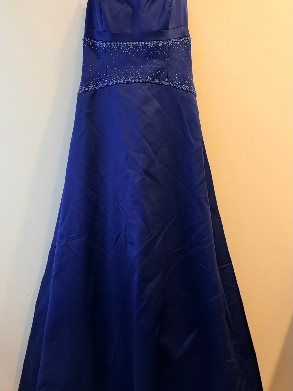 David's Bridal Sapphire Beaded Waist Formal Dress